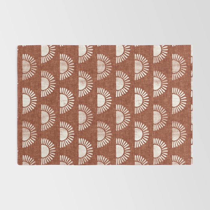 block print suns on rust Rug Gallery Image 2