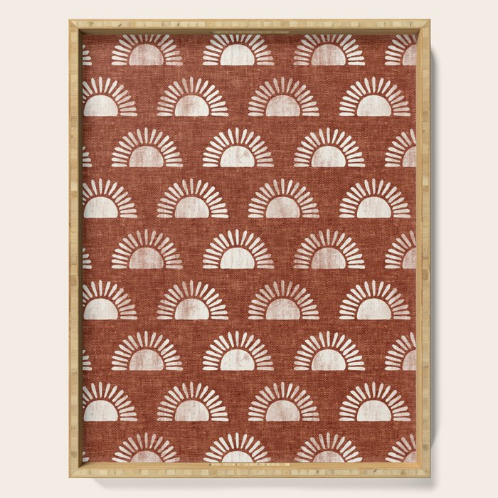 block print suns on rust Serving Tray Gallery Image 1