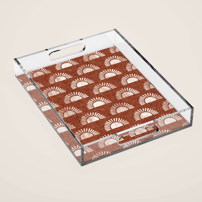 block print suns on rust Acrylic Tray Gallery Image 1