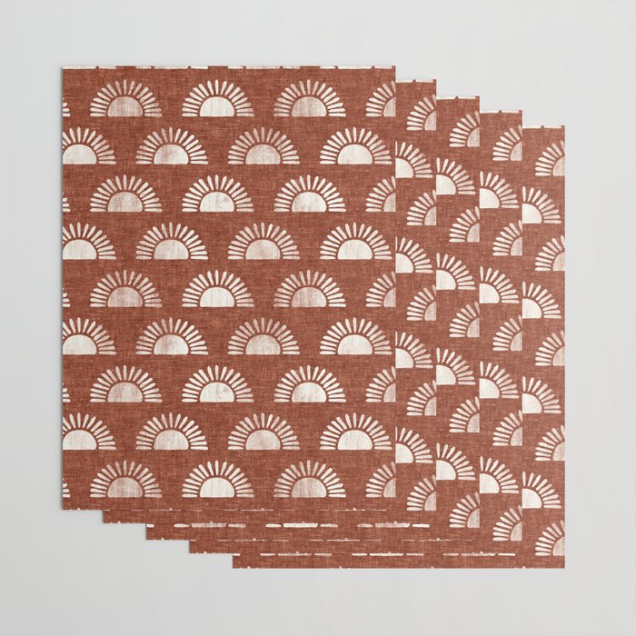 block print suns on rust Wrapping Paper Gallery Image 3