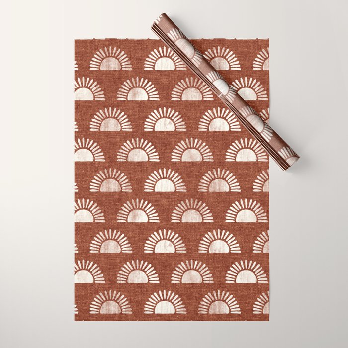 block print suns on rust Wrapping Paper Gallery Image 1