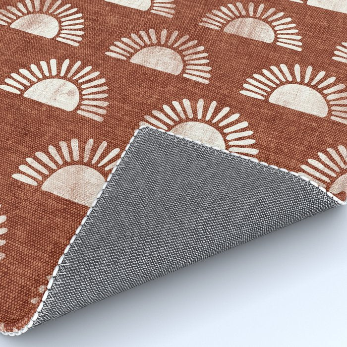 block print suns on rust Rug Gallery Image 4