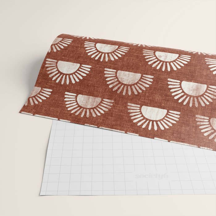 block print suns on rust Wrapping Paper Gallery Image 2