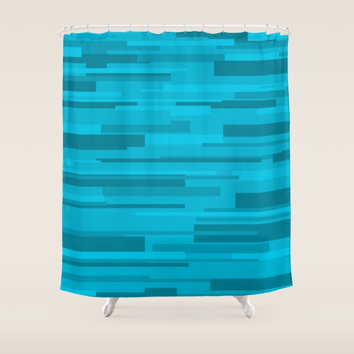 Wright Mid Century Modern Geometric Abstract Pattern in Turquoise Blue Shower Curtain Gallery Image 1