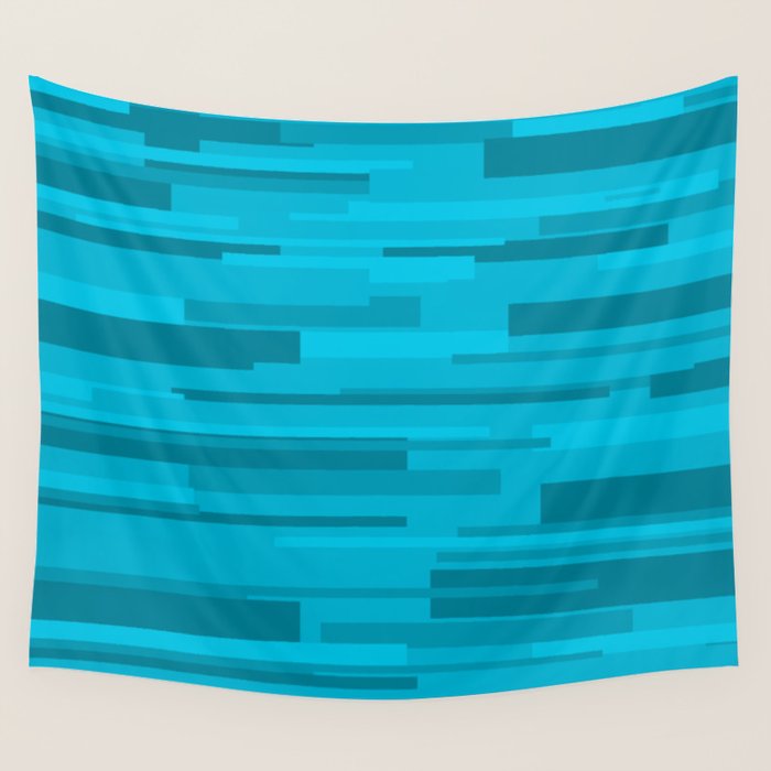 Wright Mid Century Modern Geometric Abstract Pattern in Turquoise Blue Wall Tapestry Gallery Image 1