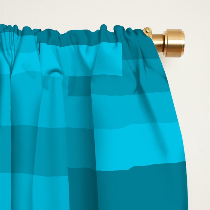 Wright Mid Century Modern Geometric Abstract Pattern in Turquoise Blue Window Curtain Gallery Image 2