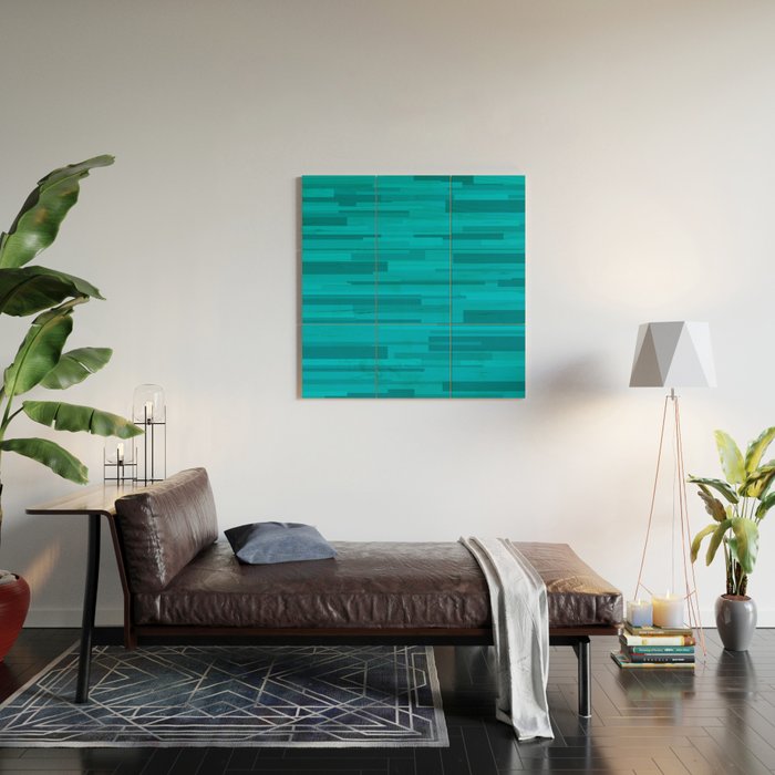 Wright Mid Century Modern Geometric Abstract Pattern in Turquoise Blue Wood Wall Art Gallery Image 2