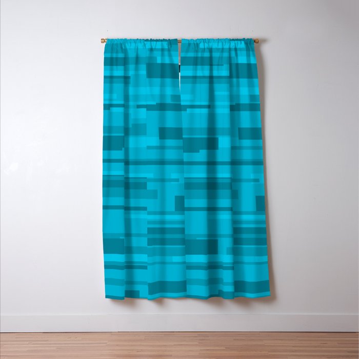 Wright Mid Century Modern Geometric Abstract Pattern in Turquoise Blue Window Curtain Gallery Image 3