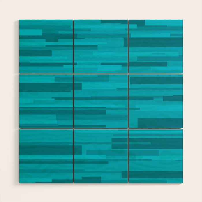 Wright Mid Century Modern Geometric Abstract Pattern in Turquoise Blue Wood Wall Art Gallery Image 1
