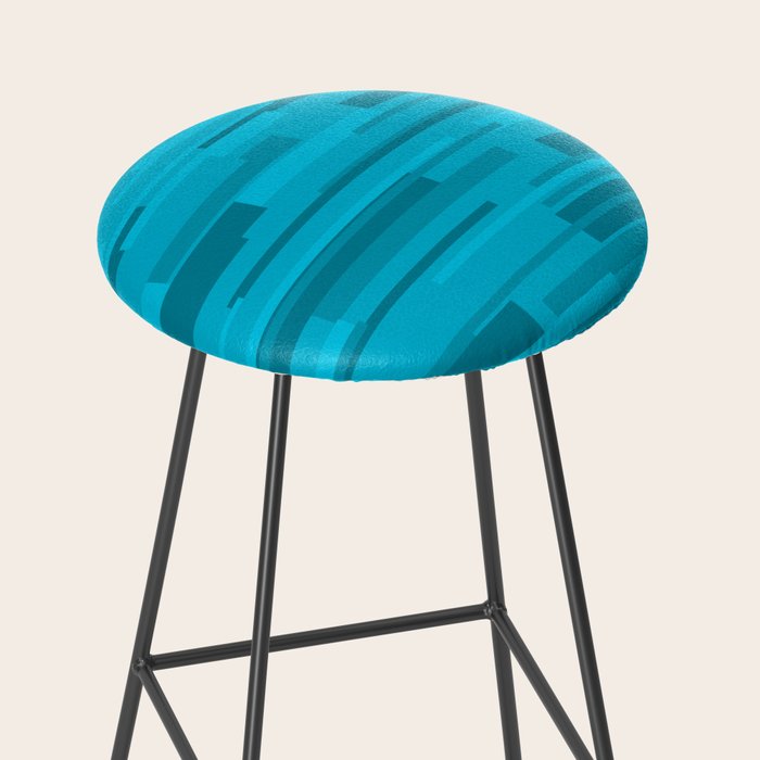 Wright Mid Century Modern Geometric Abstract Pattern in Turquoise Blue Stool Gallery Image 2