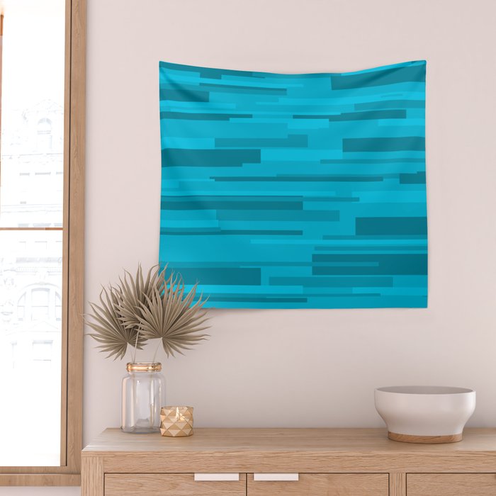 Wright Mid Century Modern Geometric Abstract Pattern in Turquoise Blue Wall Tapestry Gallery Image 2