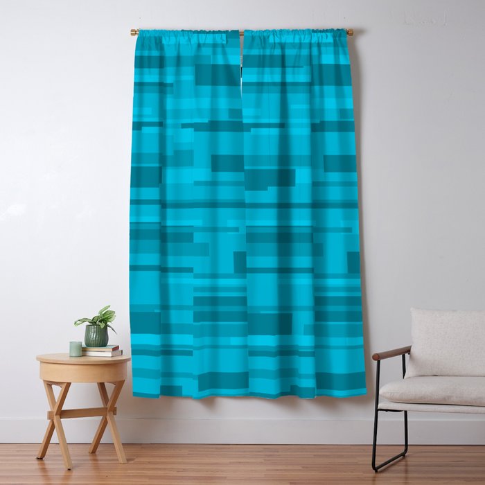 Wright Mid Century Modern Geometric Abstract Pattern in Turquoise Blue Window Curtain Gallery Image 5