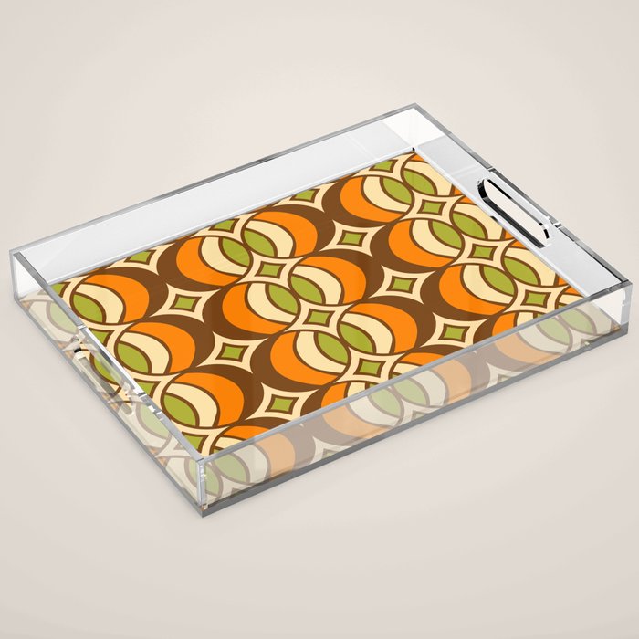 Retro 70s Bohemian Geometric Globe Pattern 546 Acrylic Tray Gallery Image 1