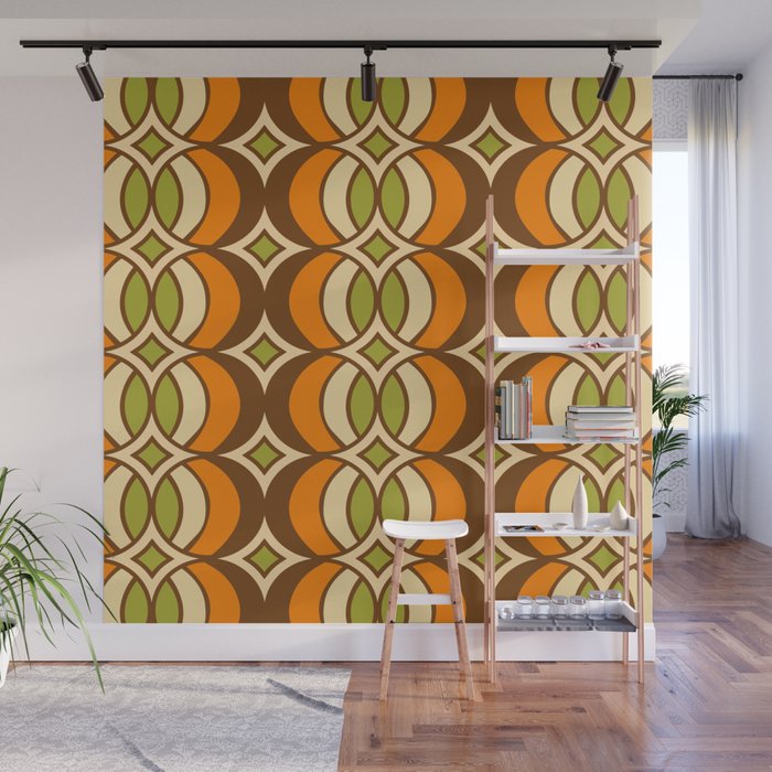 Retro 70s Bohemian Geometric Globe Pattern 546 Wall Mural Gallery Image 1