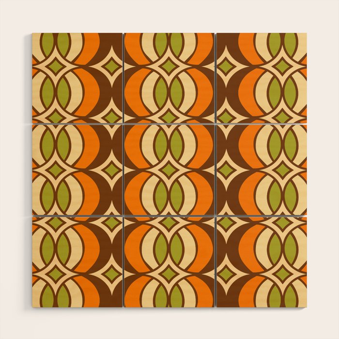 Retro 70s Bohemian Geometric Globe Pattern 546 Wood Wall Art Gallery Image 1