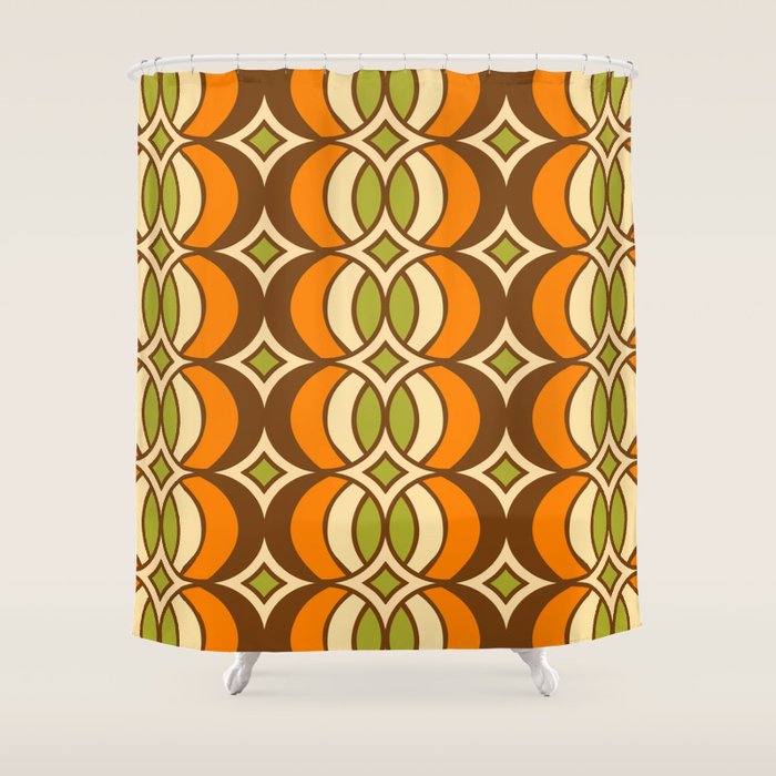 Retro 70s Bohemian Geometric Globe Pattern 546 Shower Curtain Gallery Image 1