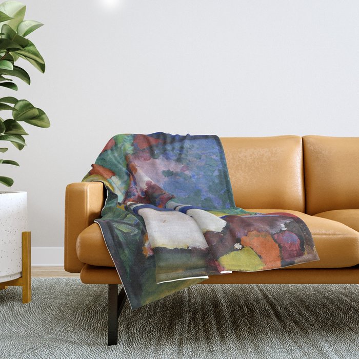 The Waterfall (1909) painting by Wassily Kandinsky Throw Blanket Gallery Image 1