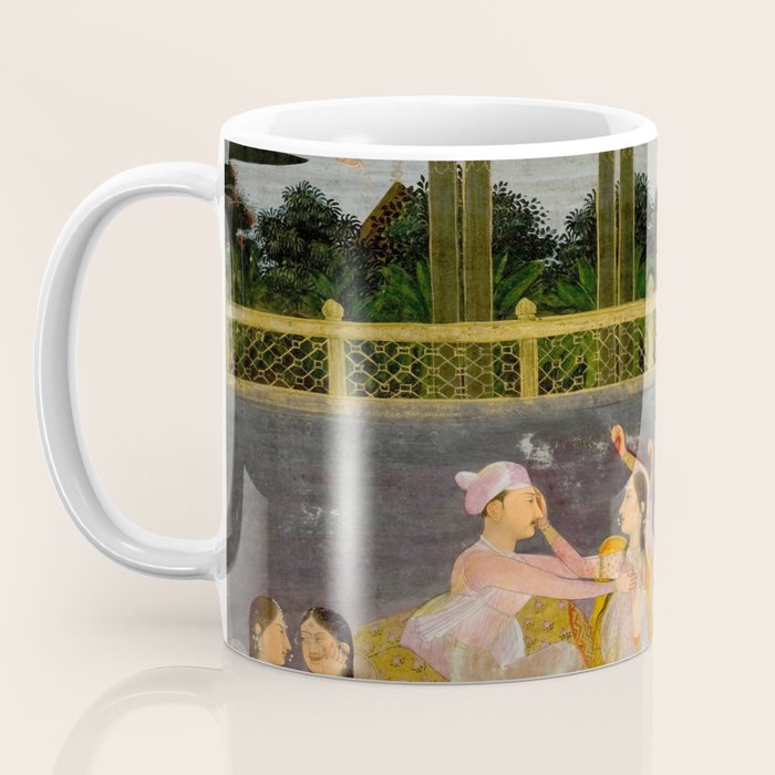 A prince celebrating Holi with palace women on a terrace at night Indian Miniature Painting Indian Miniature Painting  Coffee Mug Gallery Image 3