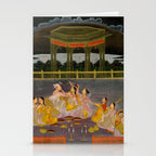 A prince celebrating Holi with palace women on a terrace at night Indian Miniature Painting Indian Miniature Painting  Stationery Card Gallery Image 2