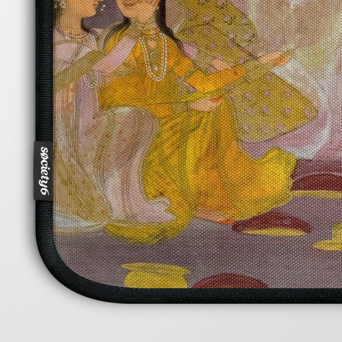 A prince celebrating Holi with palace women on a terrace at night Indian Miniature Painting Indian Miniature Painting  Laptop Sleeve Gallery Image 3