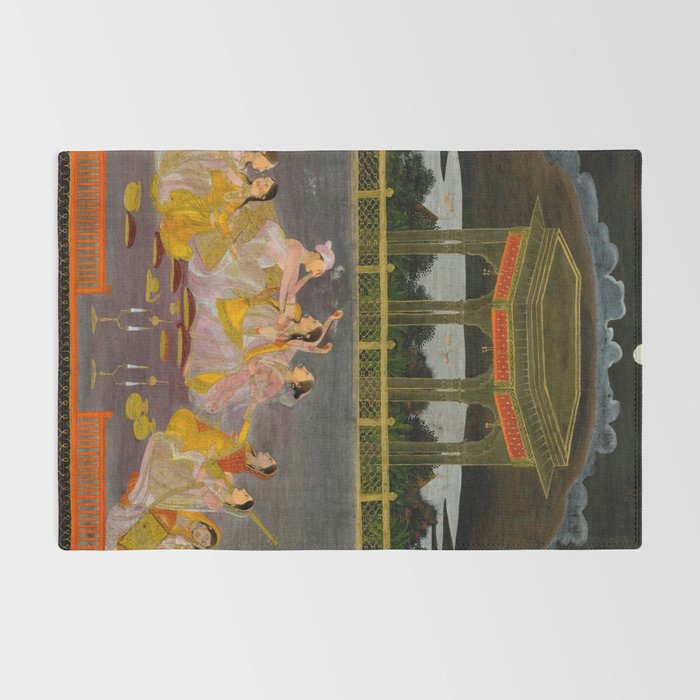 A prince celebrating Holi with palace women on a terrace at night Indian Miniature Painting Indian Miniature Painting  Rug Gallery Image 2