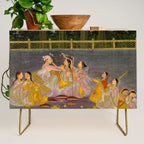 A prince celebrating Holi with palace women on a terrace at night Indian Miniature Painting Indian Miniature Painting  Credenza Gallery Image 1