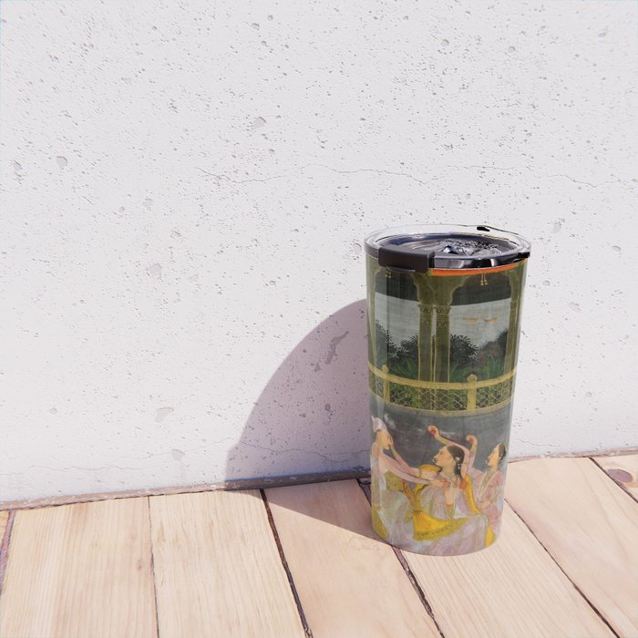 A prince celebrating Holi with palace women on a terrace at night Indian Miniature Painting Indian Miniature Painting  Travel Mug Gallery Image 4