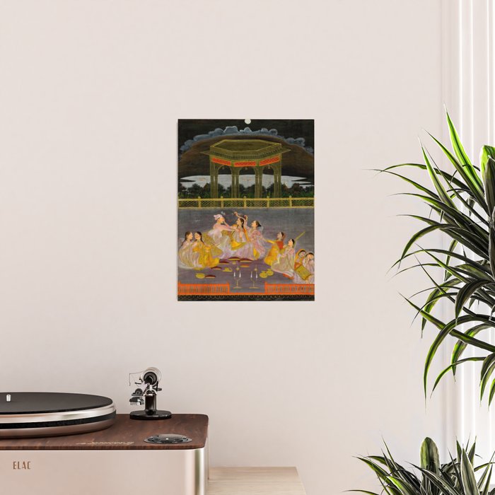A prince celebrating Holi with palace women on a terrace at night Indian Miniature Painting Indian Miniature Painting  Poster Gallery Image 2