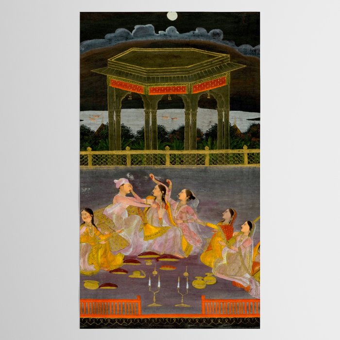 A prince celebrating Holi with palace women on a terrace at night Indian Miniature Painting Indian Miniature Painting  Tablecloth Gallery Image 2