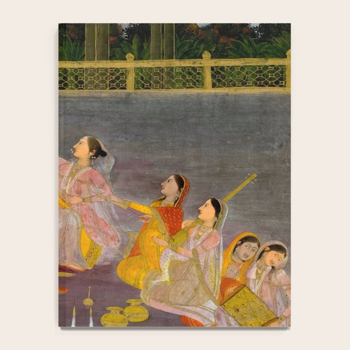 A prince celebrating Holi with palace women on a terrace at night Indian Miniature Painting Indian Miniature Painting  Notebook Gallery Image 4