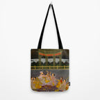 A prince celebrating Holi with palace women on a terrace at night Indian Miniature Painting Indian Miniature Painting  Tote Bag Gallery Image 2
