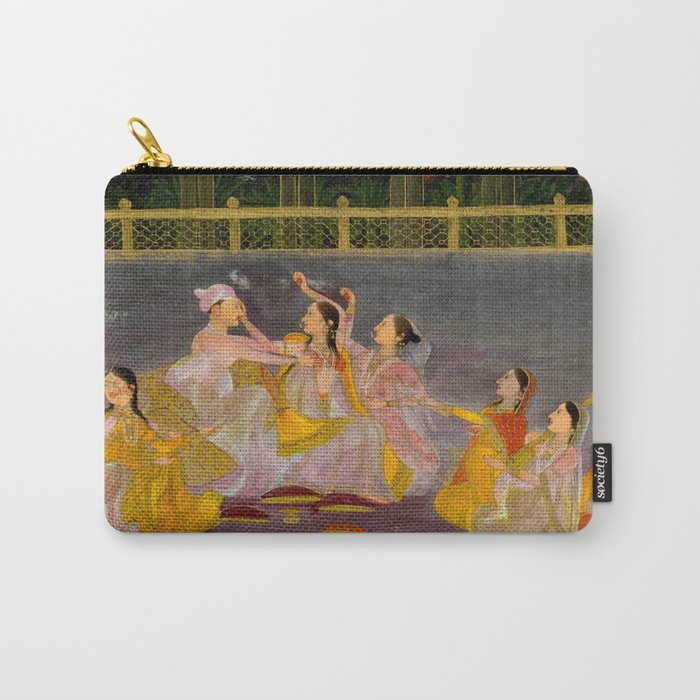 A prince celebrating Holi with palace women on a terrace at night Indian Miniature Painting Indian Miniature Painting  Carry All Pouch Gallery Image 1