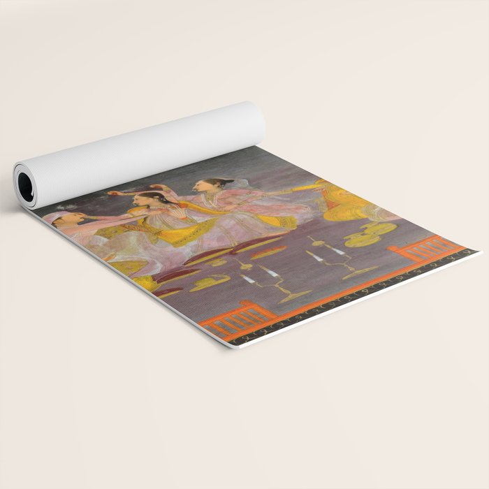 A prince celebrating Holi with palace women on a terrace at night Indian Miniature Painting Indian Miniature Painting  Yoga Mat Gallery Image 2
