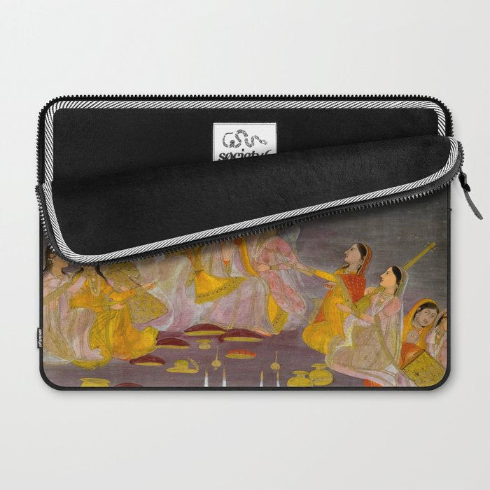 A prince celebrating Holi with palace women on a terrace at night Indian Miniature Painting Indian Miniature Painting  Laptop Sleeve Gallery Image 2