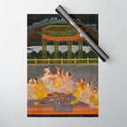 A prince celebrating Holi with palace women on a terrace at night Indian Miniature Painting Indian Miniature Painting  Wrapping Paper Gallery Image 1