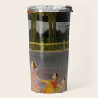 A prince celebrating Holi with palace women on a terrace at night Indian Miniature Painting Indian Miniature Painting  Travel Mug Gallery Image 2