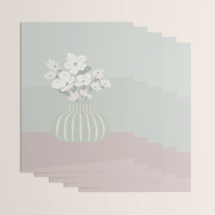 Wildflower bouquet in vase illustration - muted green, dusty pink and beige flowers Wrapping Paper Gallery Image 3