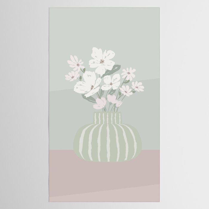 Wildflower bouquet in vase illustration - muted green, dusty pink and beige flowers Tablecloth Gallery Image 2