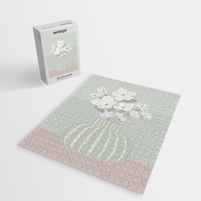 Wildflower bouquet in vase illustration - muted green, dusty pink and beige flowers Jigsaw Puzzle Gallery Image 2