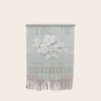 Wildflower bouquet in vase illustration - muted green, dusty pink and beige flowers Wall Hanging Gallery Image 1