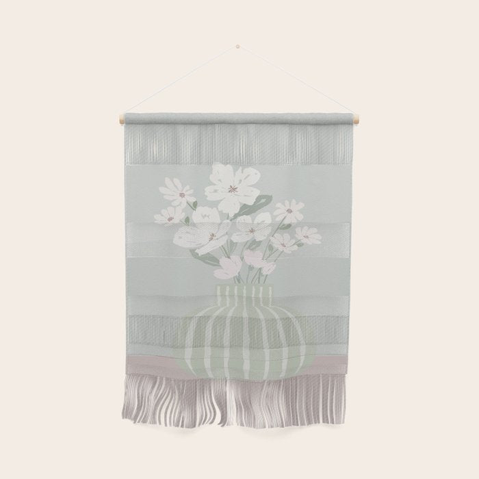 Wildflower bouquet in vase illustration - muted green, dusty pink and beige flowers Wall Hanging Gallery Image 1