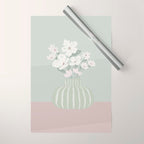 Wildflower bouquet in vase illustration - muted green, dusty pink and beige flowers Wrapping Paper Gallery Image 1