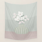 Wildflower bouquet in vase illustration - muted green, dusty pink and beige flowers Wall Tapestry Gallery Image 4