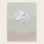 Wildflower bouquet in vase illustration - muted green, dusty pink and beige flowers Poster Gallery Image 4