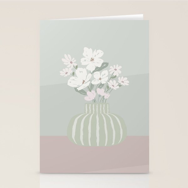 Wildflower bouquet in vase illustration - muted green, dusty pink and beige flowers Stationery Card Gallery Image 2