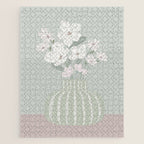Wildflower bouquet in vase illustration - muted green, dusty pink and beige flowers Jigsaw Puzzle Gallery Image 1