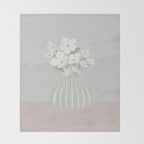 Wildflower bouquet in vase illustration - muted green, dusty pink and beige flowers Throw Blanket Gallery Image 2
