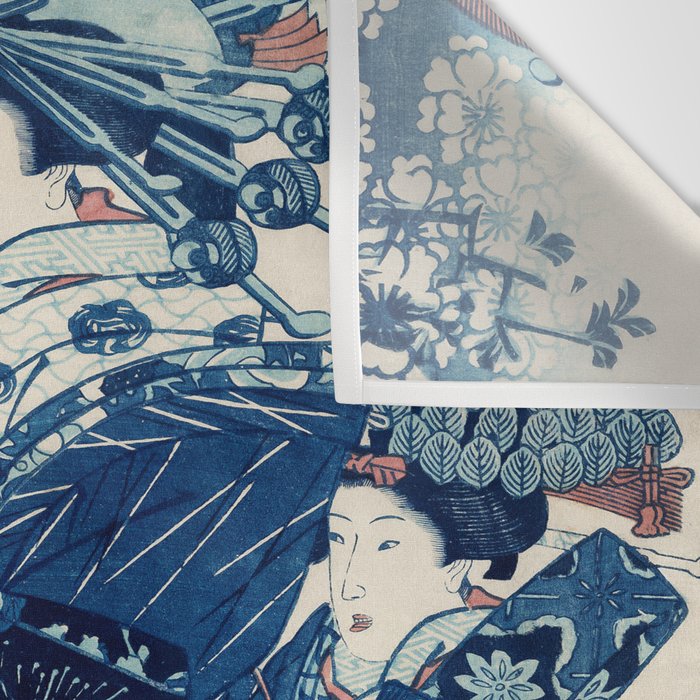 Ogiya Uchi Hanaogi by Utagawa Kuniyoshi 1798-1861 Ukiyo-e Style Floral Fashion Dress Dark Navy Blue Wall Tapestry Gallery Image 3