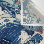Ogiya Uchi Hanaogi by Utagawa Kuniyoshi 1798-1861 Ukiyo-e Style Floral Fashion Dress Dark Navy Blue Wall Tapestry Gallery Image 3