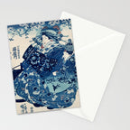 Ogiya Uchi Hanaogi by Utagawa Kuniyoshi 1798-1861 Ukiyo-e Style Floral Fashion Dress Dark Navy Blue Stationery Card Gallery Image 2